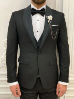 Mens 2 Piece Slim Fit Black Wedding Suit