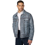 Mens Denim Jacket With Leather Sleeves