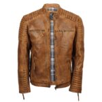 Mens Fraser Racer Biker Leather Jacket Brown For Sale