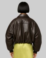 Molly-Mae-Hague-Brown-Leather-Bomber-Jacket-For-Women