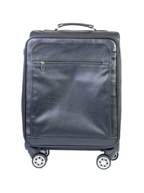 Premium Leather Cabin Trolley Bag, Black Zing Apparel