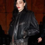Charli XCX PFW 2025 Brown Leather Jacket