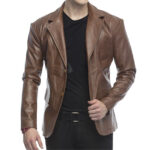 2 Button Lambskin Leather Blazer Men, Brown Zing Apparel
