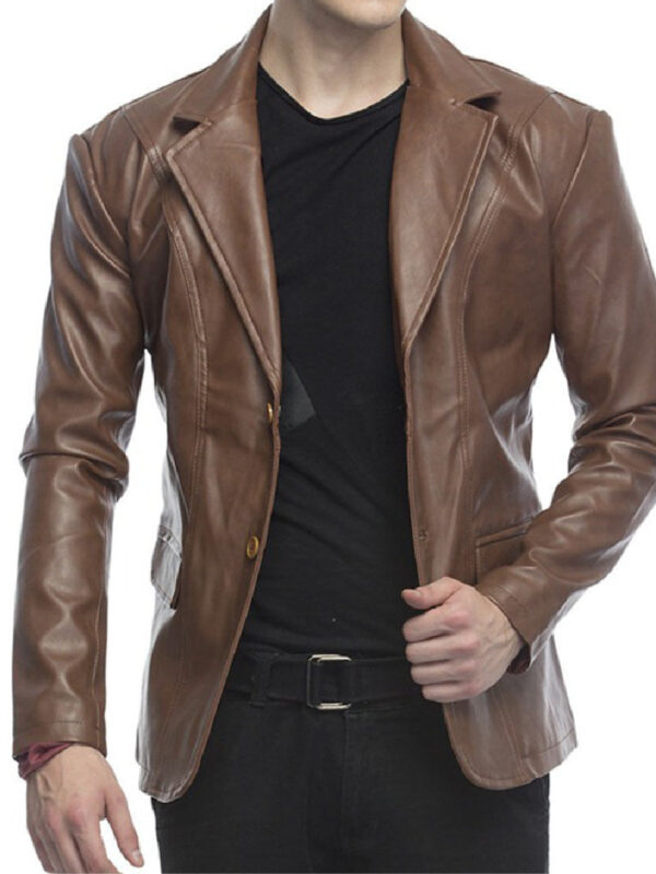 2 Button Lambskin Leather Blazer Men, Brown Zing Apparel