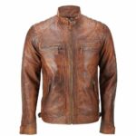 Quilted Vintage Brown Distressed Leather Jacket