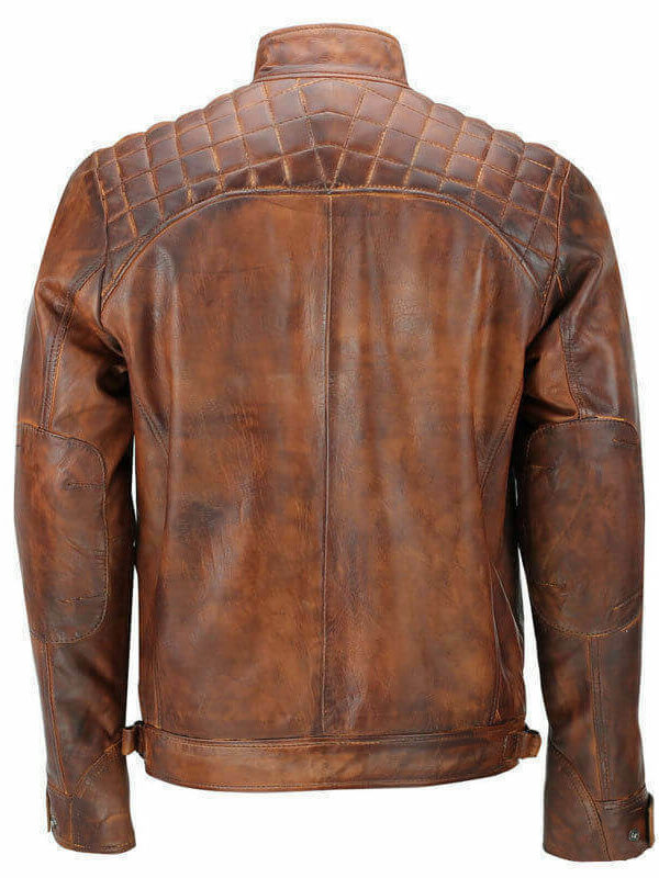 Quilted Vintage Brown Distressed Leather Jacket Buy