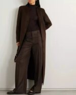 Rosario Womens Collarless Chocolate Brown Wool Trench Coat
