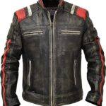 Skull Print Leather Biker Jacket Men