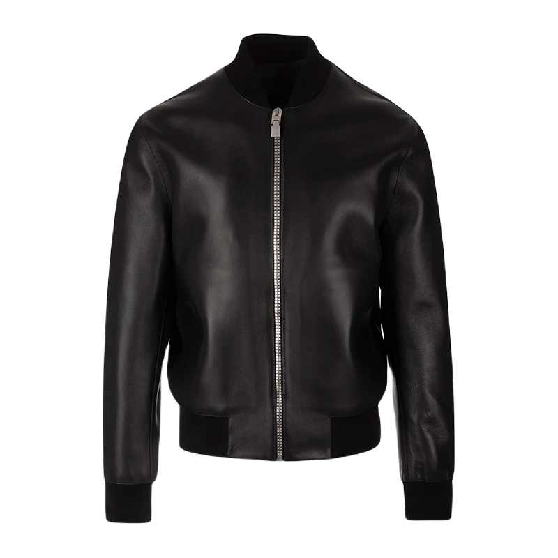 Slim-Fit-Black-Leather-Bomber-Jacket Plain Leather Bomber Jacket Women, Black Zing Apparel