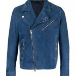 Blue Zipper Suede Leather Jacket, Blue Zing Apparel