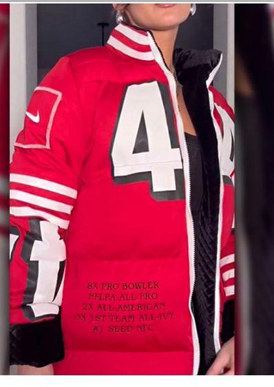 Kristin Juszczyk SF 49ers Puffer Coat Zing Apparel