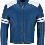 Blue And White Striped Biker Jacket Zing Apparel
