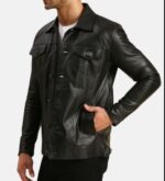 Men's Black Harrington Vintage Leather Jacket Zing Apparel