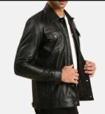 Men's Black Harrington Vintage Leather Jacket Zing Apparel