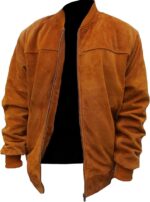 Men's Brown Bomber Style Suede Leather Jacket Zing Apparel