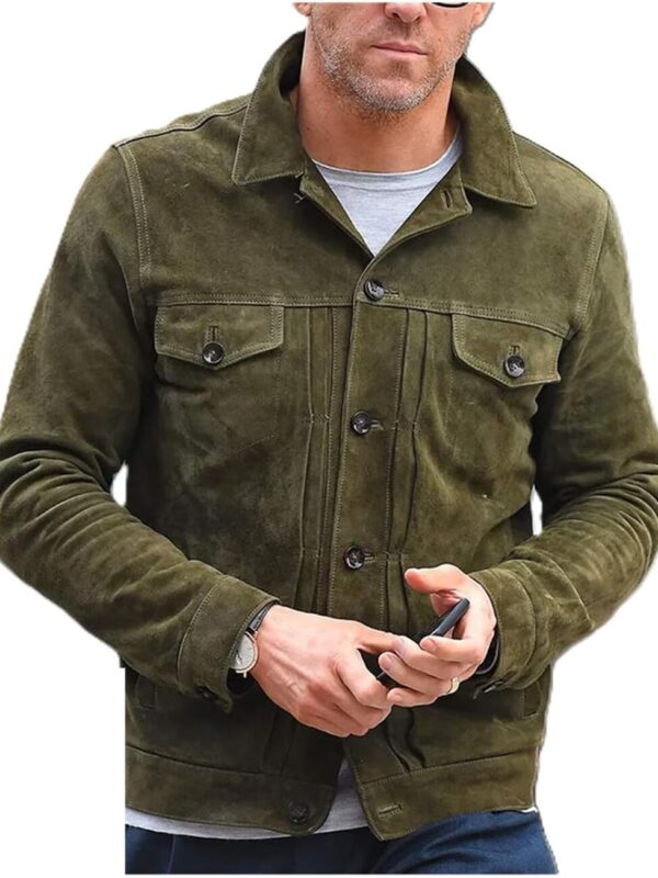 Ryan Reynolds Red Notice Green Suede Jacket Zing Apparel