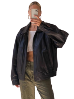 90â€™s Style Leather Bomber Jacket Women, Black Zing Apparel