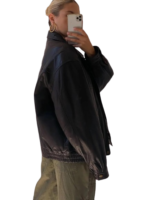 90â€™s Style Leather Bomber Jacket Women, Black Zing Apparel