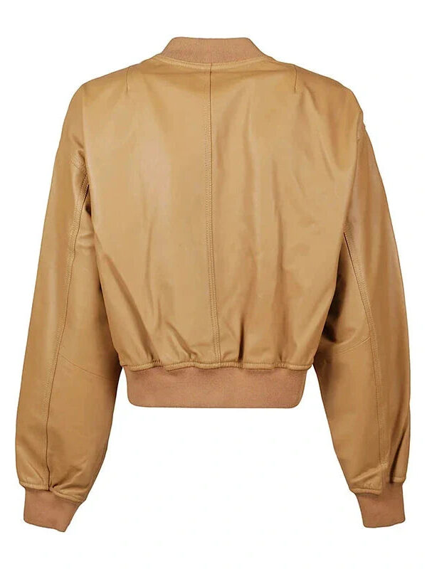Women Tan Brown Bomber Leather Jacket Zing Apparel