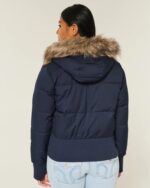 Women-Faux-Fur-Trim-Puffer-Bomber-Jacket-Back