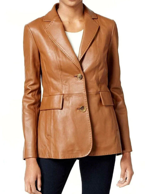 Genuine Sheep Leather Blazer Women Brown Zing Apparel