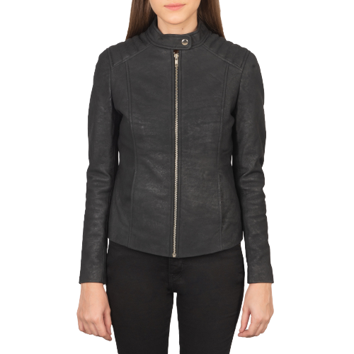 Kelsee Distressed Leather Biker Jacket Women, Black Zing Apparel
