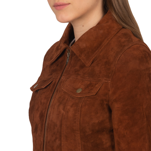 Suzy Trucker Suede Jacket Women, Brown Zing Apparel