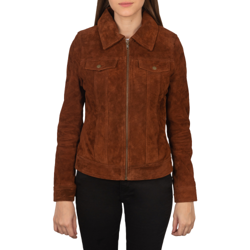 Suzy Trucker Suede Jacket Women, Brown Zing Apparel
