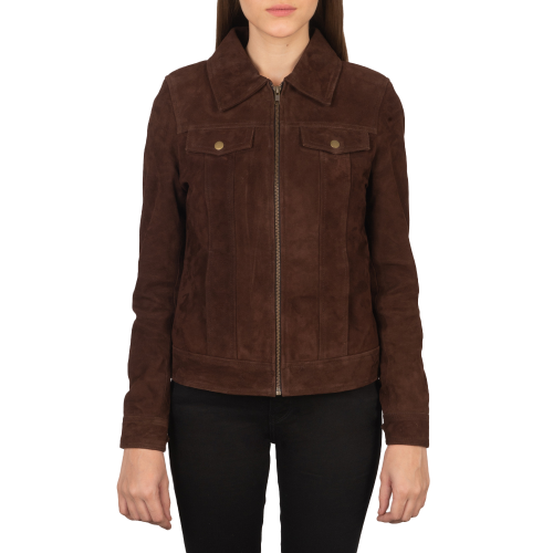Mocha Trucker Western Suede Jacket Women Zing Apparel