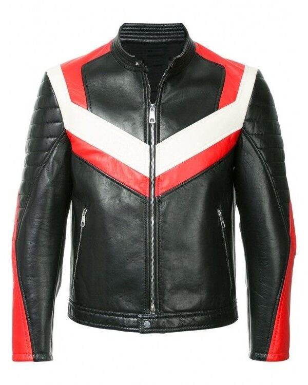 Red and White Panelled Sheep Leather Jacket Zing Apparel