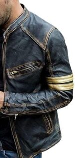 Distressed Quilted Biker Jacket Men, Brown Zing Apparel