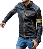 Distressed Quilted Biker Jacket Men, Brown Zing Apparel