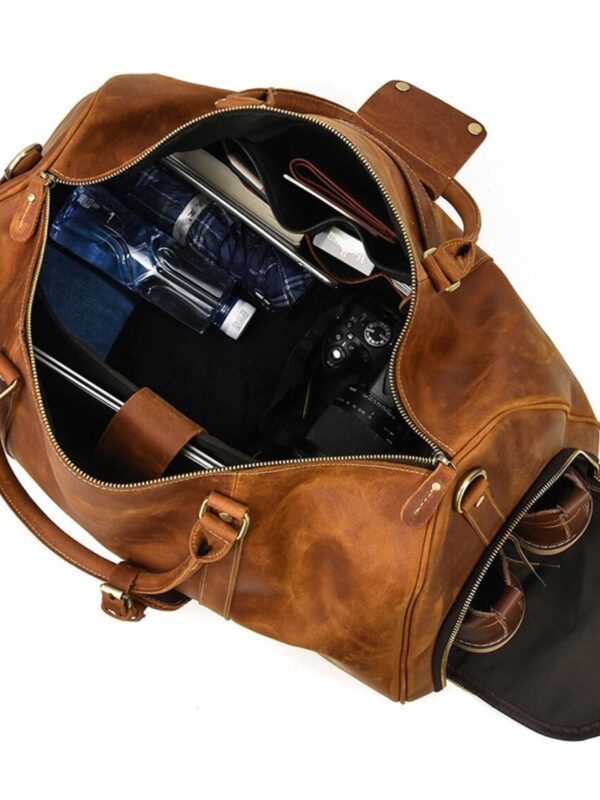 Premium Luggage Leather Duffel Bag, Brown Zing Apparel