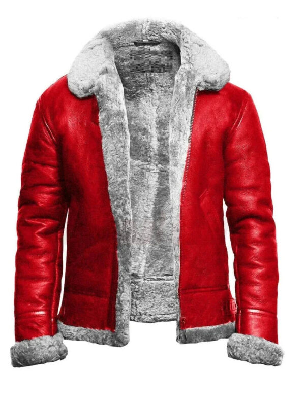 Red Christmas Holiday Bomber Shearling Jacket Zing Apparel