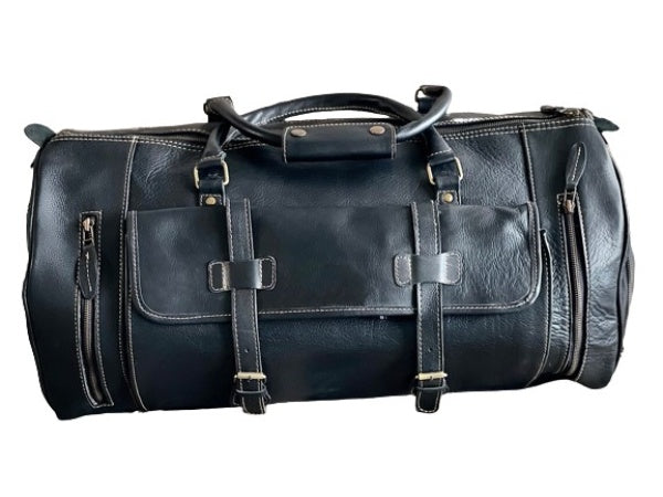 Premium Cow Leather Duffle Bag, Black Zing Apparel