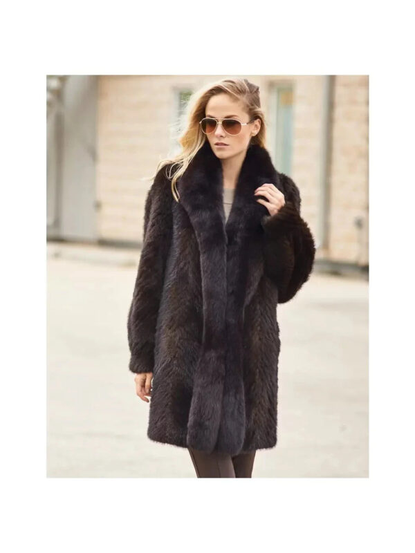 Olivia Textured Mink Stroller Coat with Fox Tuxedo Collar Zing Apparel