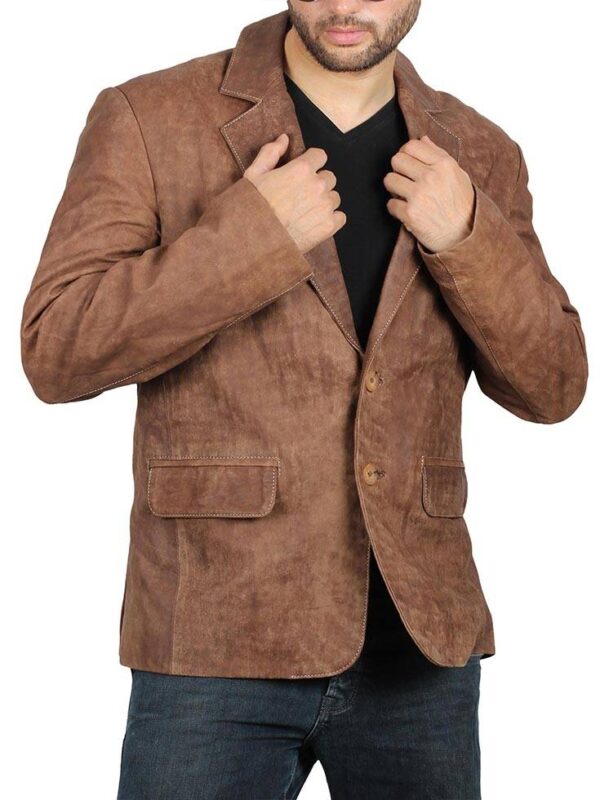 Exclusive 2 Buttons Leather Blazer Men, Brown Zing Apparel