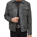 Trucker Suede Leather Jacket Men, Grey Zing Apparel