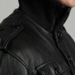 Menâ€™s 4 Pockets Black Leather Bomber Jacket Zing Apparel