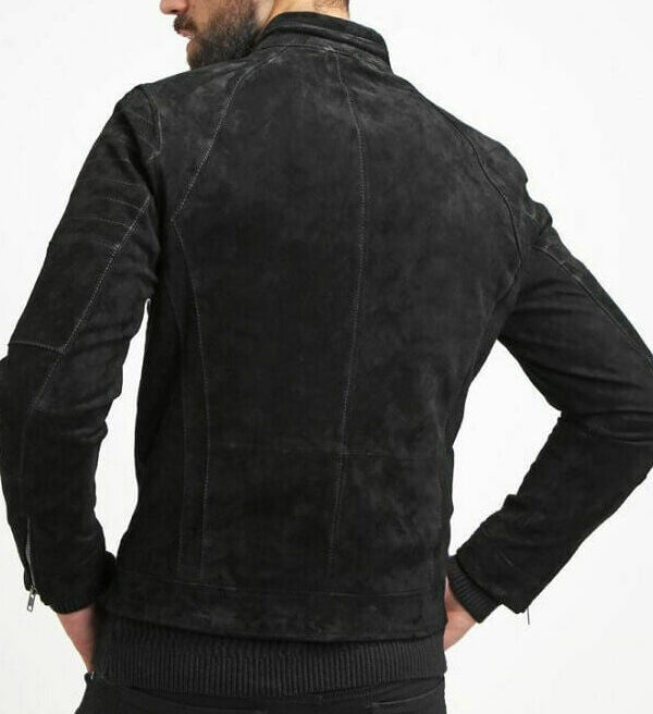 Slim Fit Suede Leather Biker Jacket, Black Zing Apparel