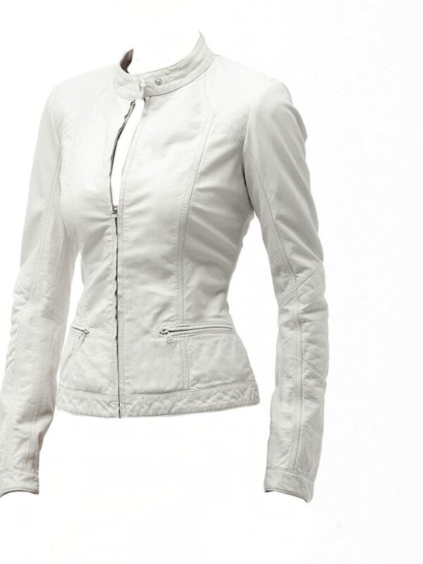 Pure Sheep Leather Biker Jacket Women, White Zing Apparel