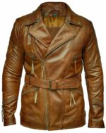 Tan Brown Belted Sheep Leather Jacket Zing Apparel