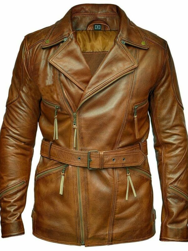 Tan Brown Belted Sheep Leather Jacket Zing Apparel