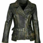 Brando Distressed Women Biker Jacket, Brown Zing Apparel