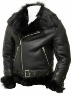 Black Leather Shearling Jacket For Men - flying Toscana Zing Apparel