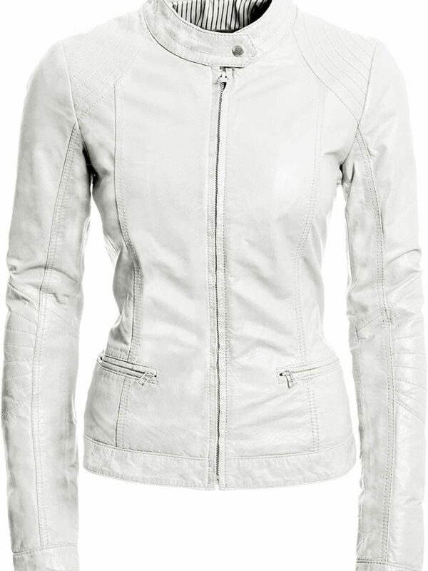 Faux Leather Biker Jacket Women, White Zing Apparel