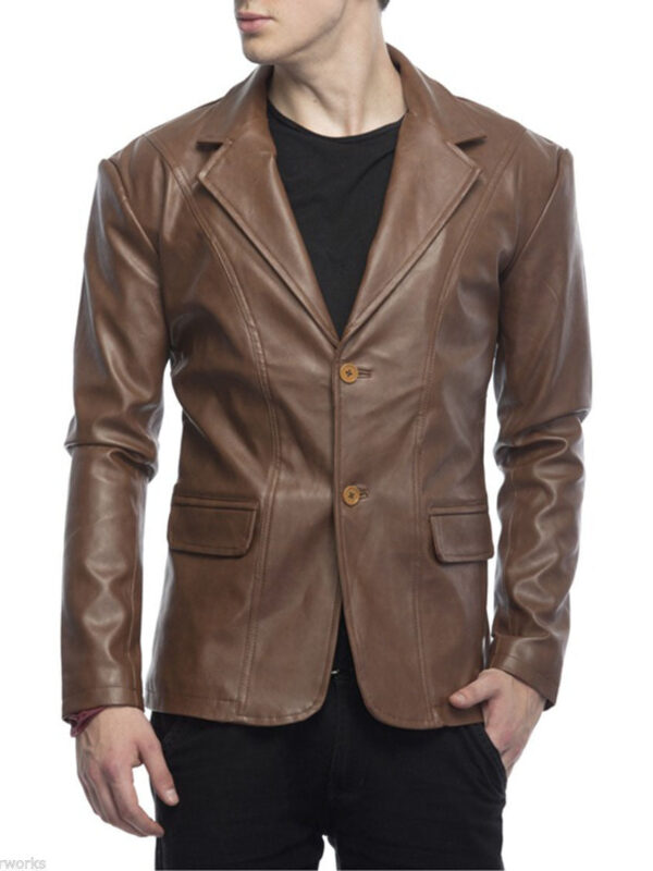 2 Button Lambskin Leather Blazer Men, Brown Zing Apparel