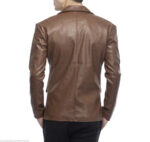 2 Button Lambskin Leather Blazer Men, Brown Zing Apparel