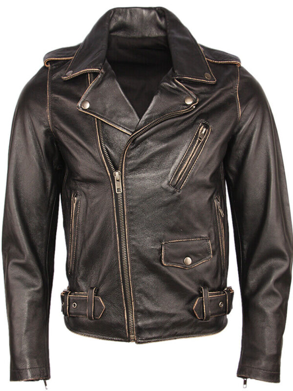Aguila Aged Leather Biker Jacket Men Zing Apparel
