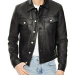 Sheepskin Slim Fit Trucker Jacket, Black Zing Apparel